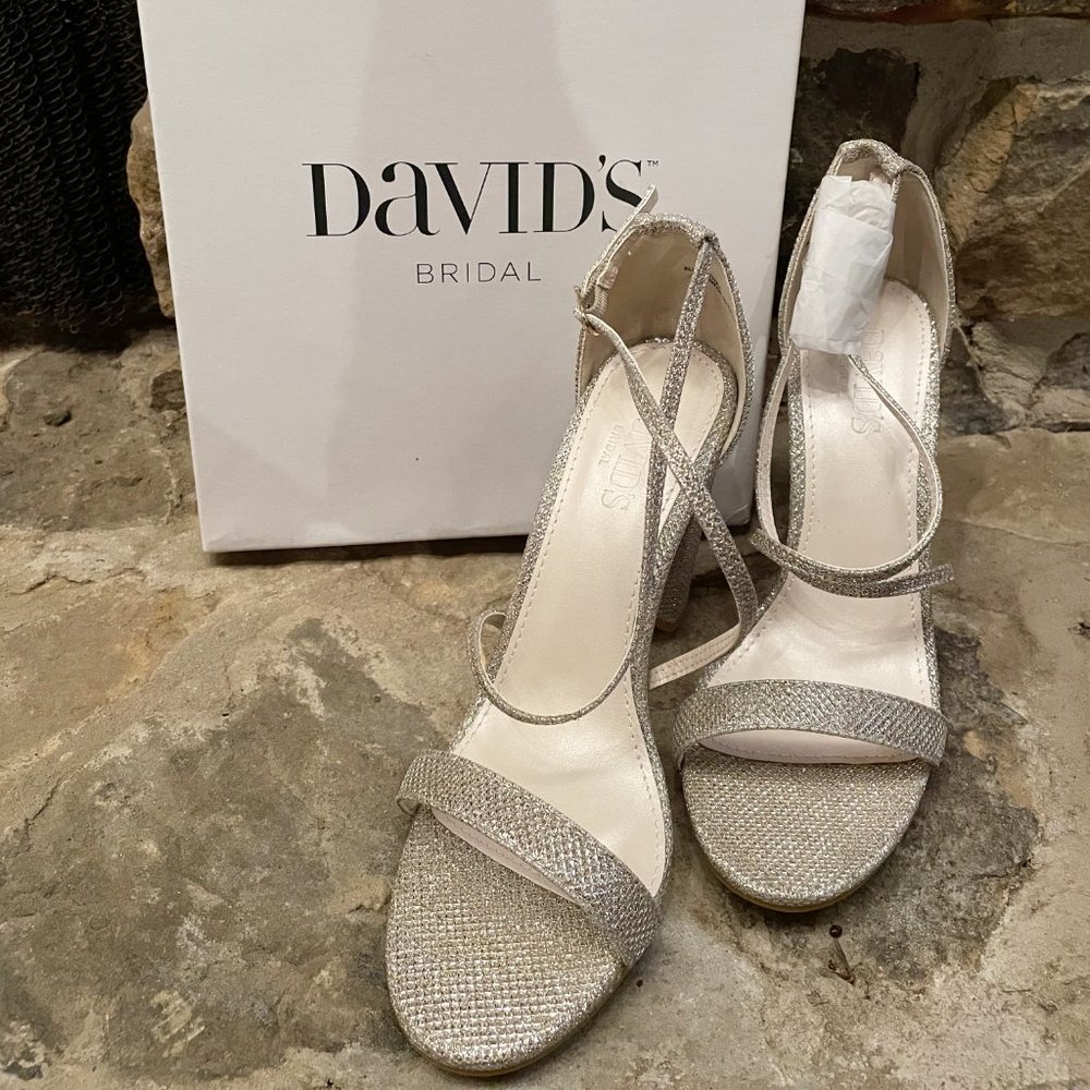 David's Bridal Crisscross Strap Block Heel Sandals - NEVER WORN - With Box